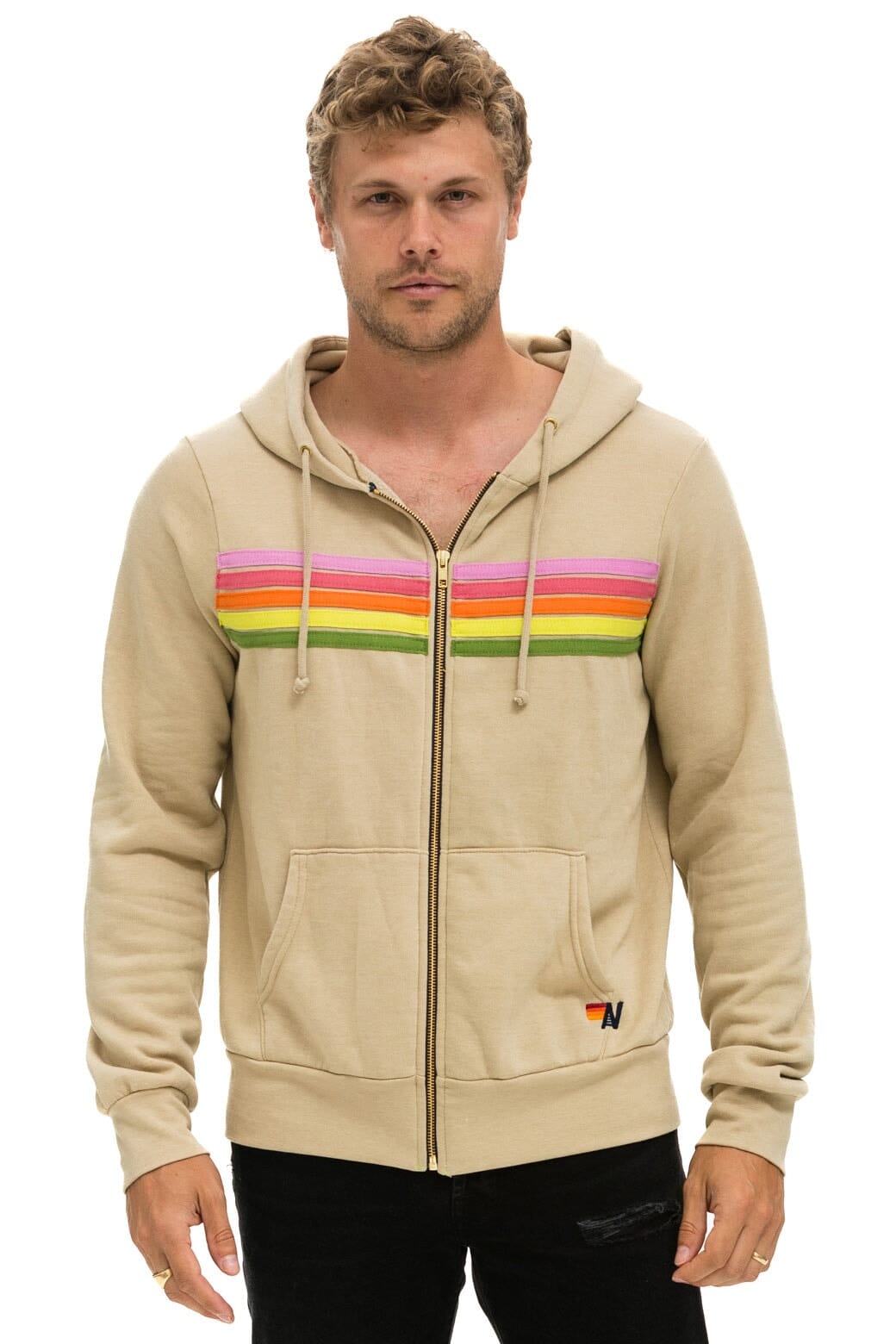 5 STRIPE HOODIE - SAND // PINK // GREEN - Image 2