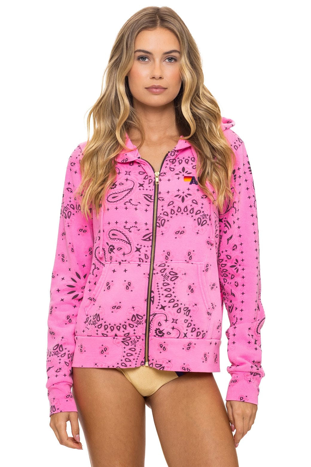 BANDANA ZIP HOODIE - NEON PINK - Image 3