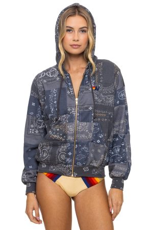 BANDANA QUILTED RELAXED ZIP HOODIE - CHARCOAL