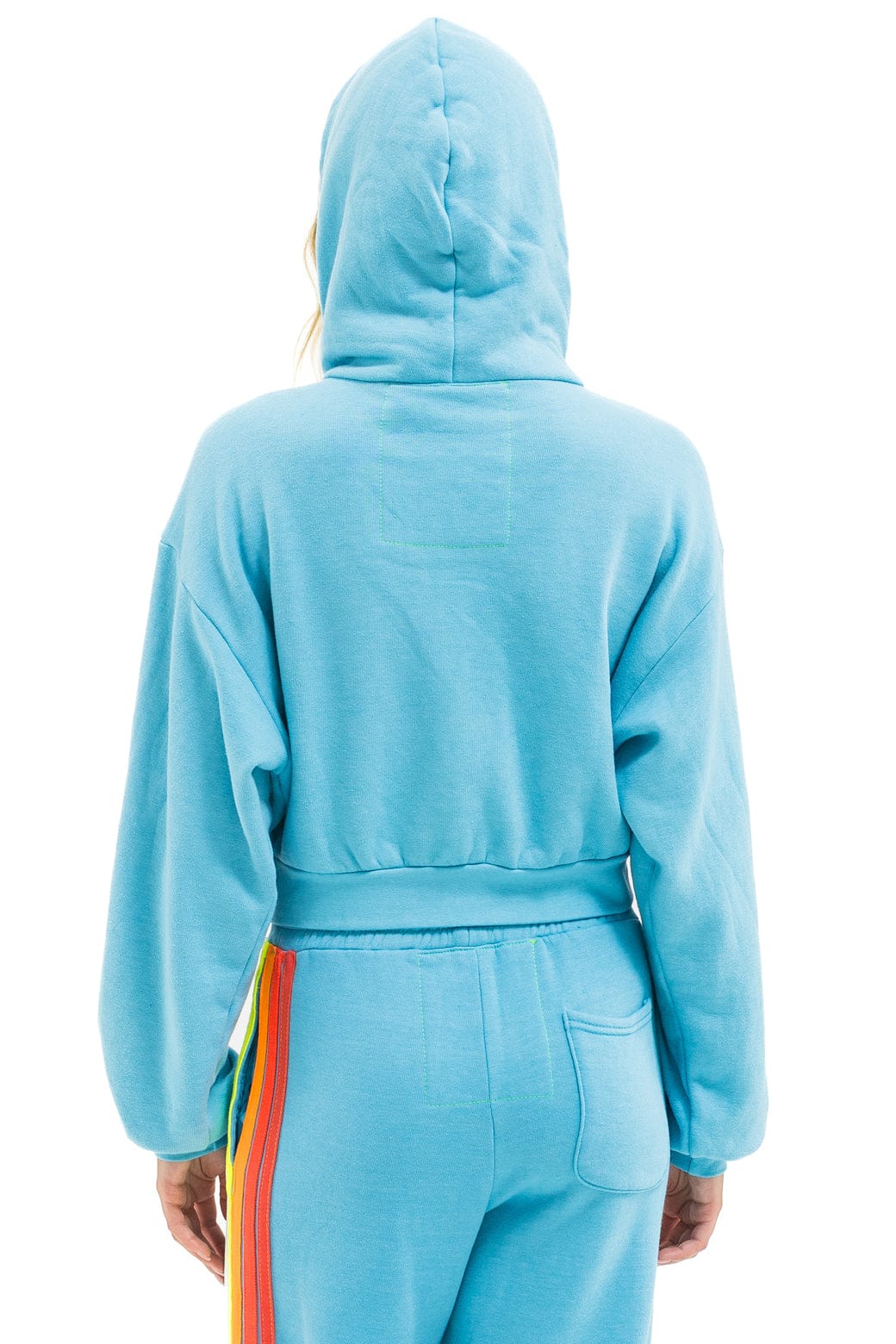 5 STRIPE CROPPED ZIP HOODIE RELAXED - AQUA // WHITE NEON - Image 3