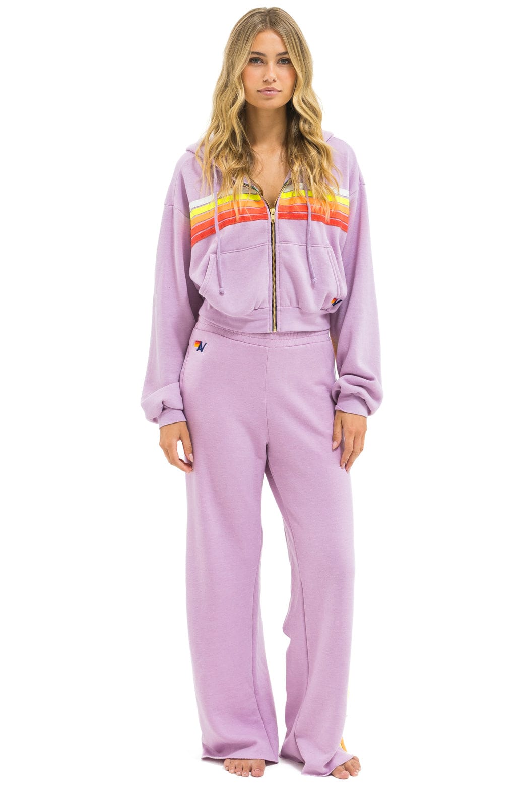 5 STRIPE CROPPED ZIP HOODIE RELAXED - MAUVE // WHITE NEON - Image 7