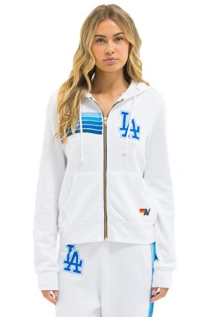 LOS ANGELES DODGERS 5 STRIPE ZIP HOODIE - WHITE // BLUE