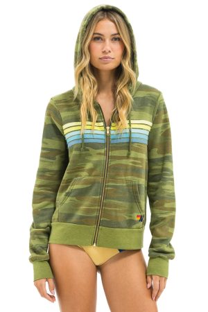 5 STRIPE HOODIE - CAMO // LIME AQUA