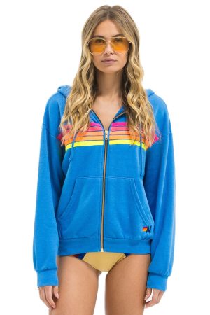 5 STRIPE RELAXED ZIP HOODIE - COBALT // NEON