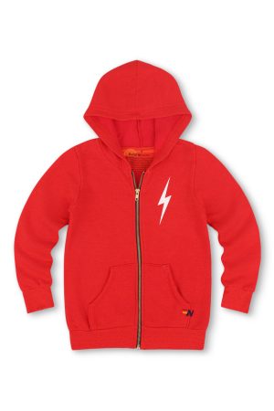 KIDS BOLT PRINT ZIP HOODIE - RED