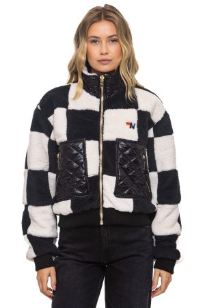 TEDDY CHECKERBOARD WOMENS FULL ZIP JACKET - VINTAGE // BLACK