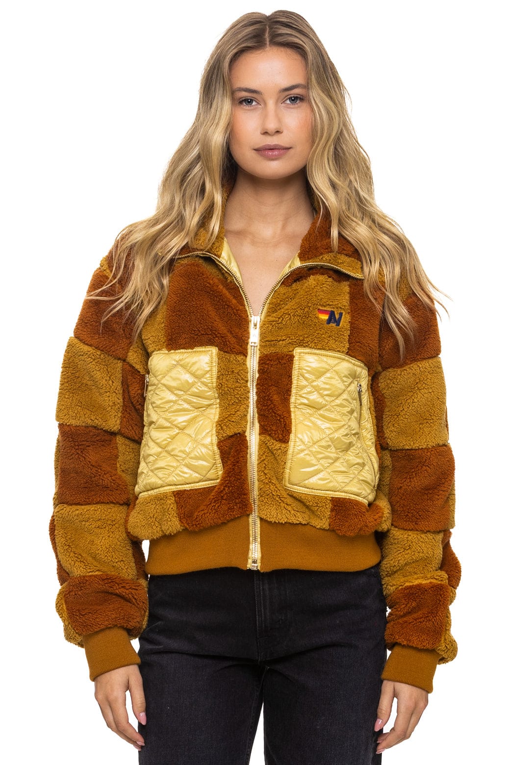 TEDDY CHECKERBOARD WOMENS FULL ZIP JACKET - HONEY // WHISKEY - Image 2