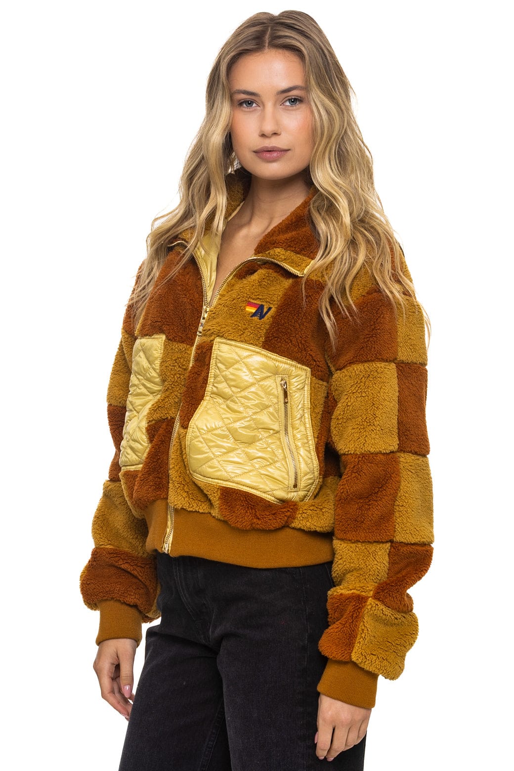 TEDDY CHECKERBOARD WOMENS FULL ZIP JACKET - HONEY // WHISKEY - Image 4