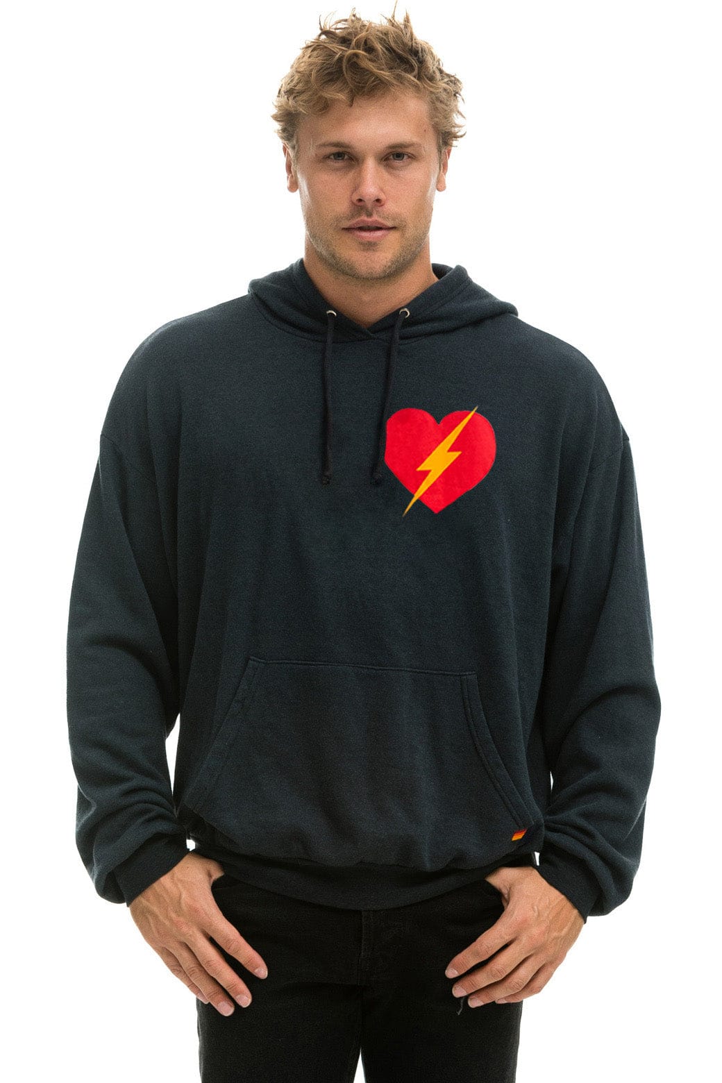 BOLT HEART PULLOVER RELAXED HOODIE - CHARCOAL - Image 2