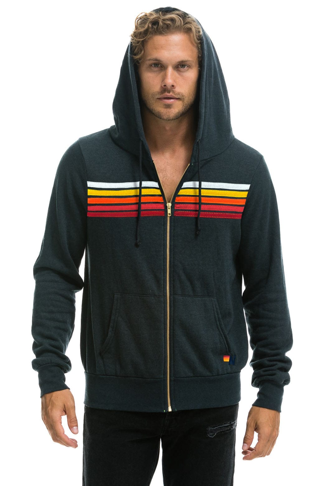 5 STRIPE HOODIE - CHARCOAL // RAINBOW WHITE - Image 2
