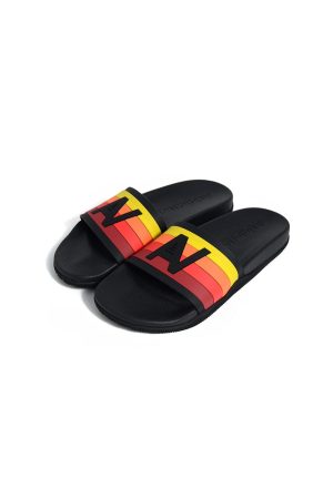 AVIATOR NATION LOGO RAINBOW 4  STRIPE SLIDES - BLACK
