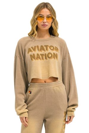 AN 3D CROPPED CREW SWEATSHIRT RELAXED - FADED TAN