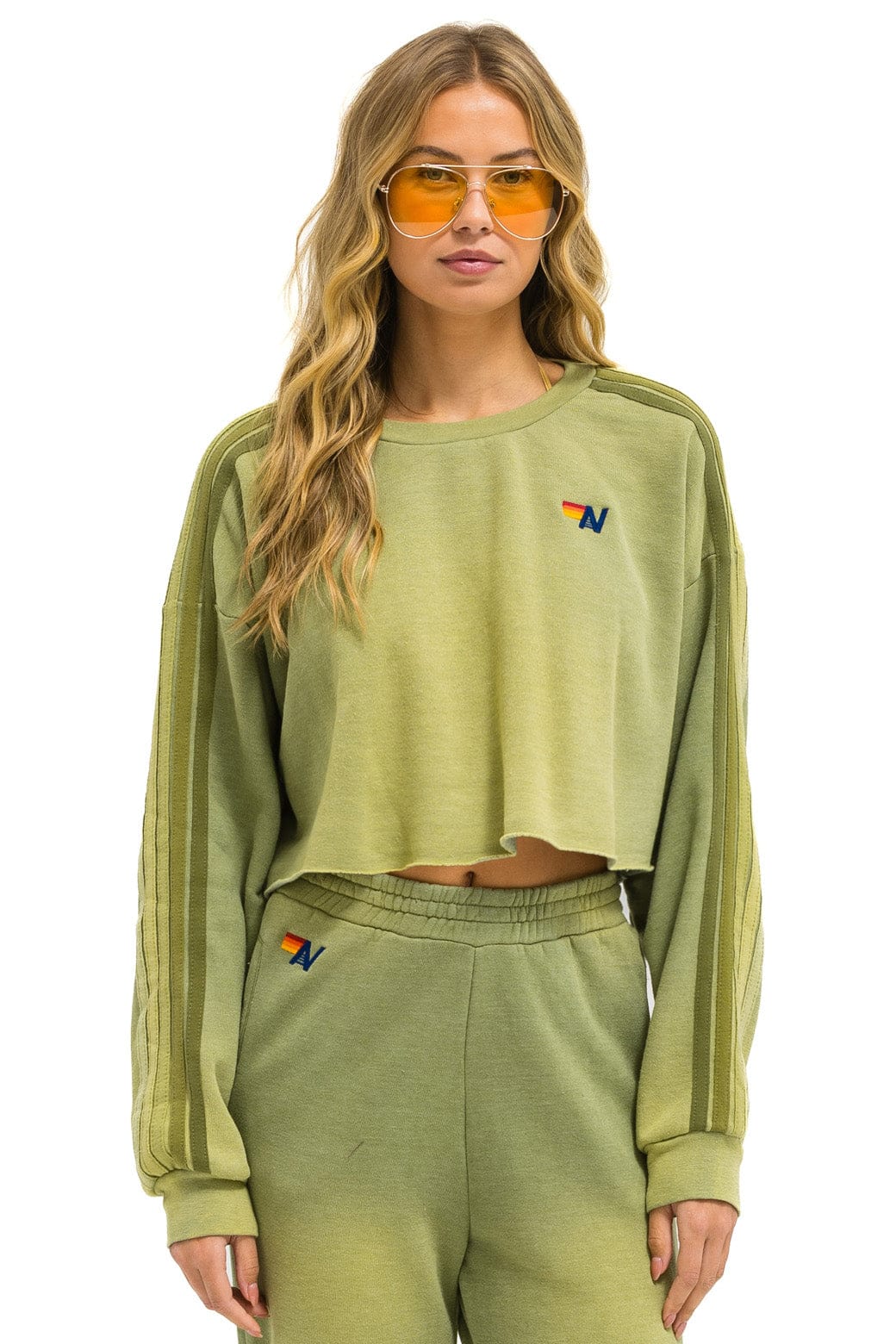 CLASSIC STRIPE CROPPED CREW SWEATSHIRT RELAXED - FADED ARMY