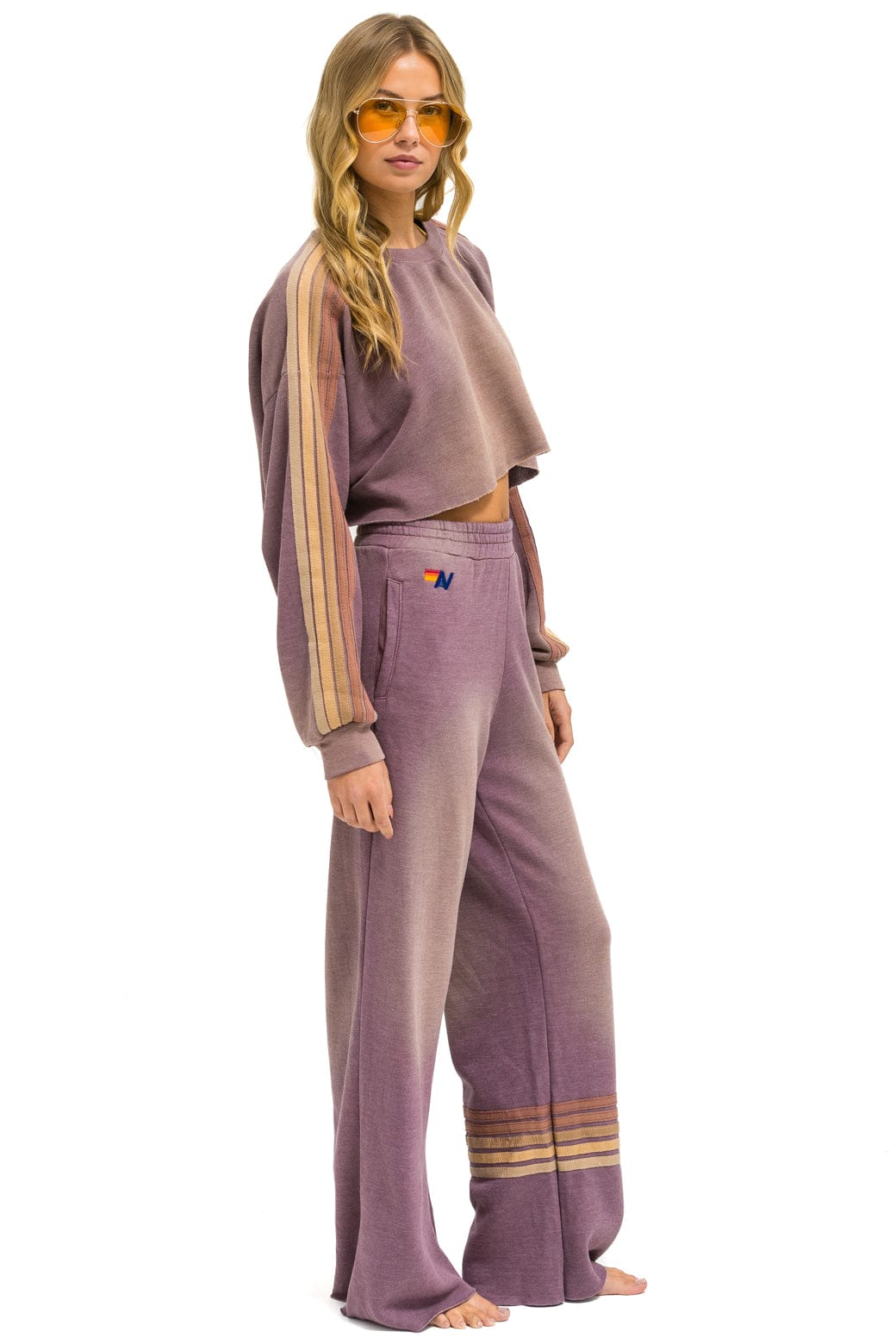 CLASSIC STRIPE CROPPED CREW SWEATSHIRT RELAXED - FADED MOCHA - Image 6