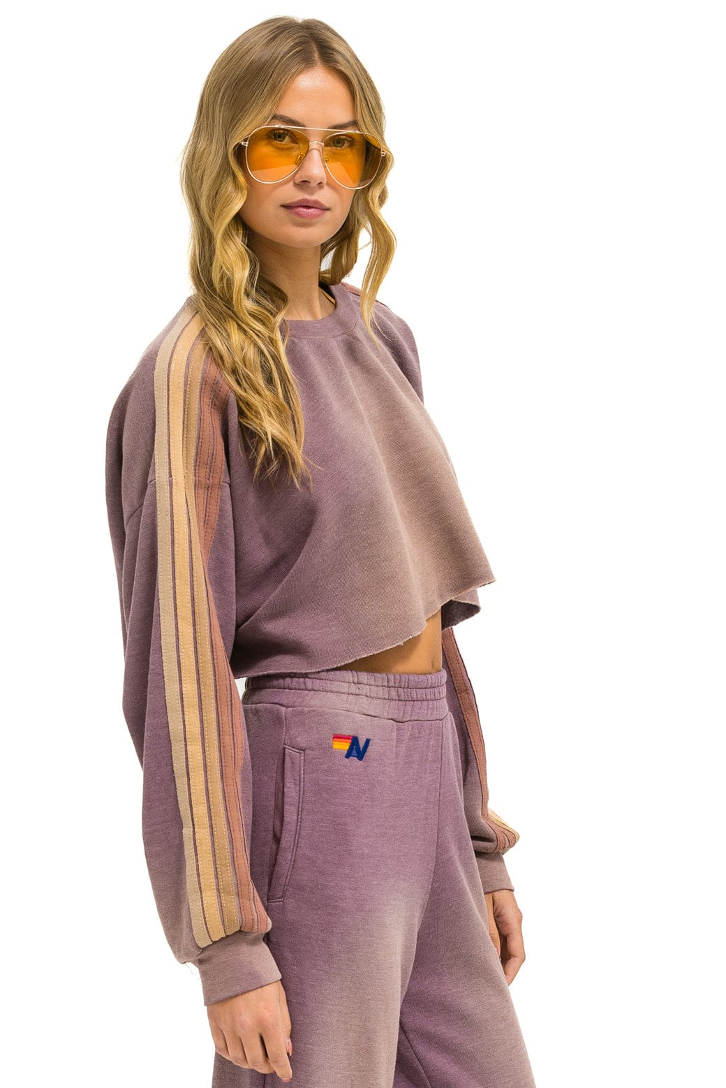 CLASSIC STRIPE CROPPED CREW SWEATSHIRT RELAXED - FADED MOCHA - Image 3