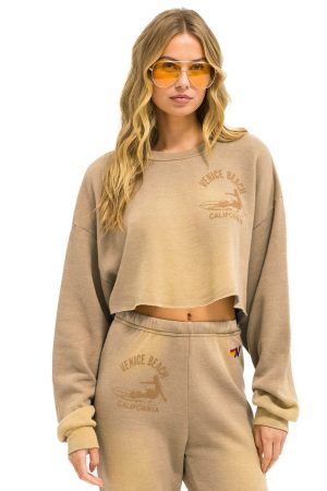 VENICE SURFER CROPPED CREW SWEATSHIRT RELAXED - FADED TAN