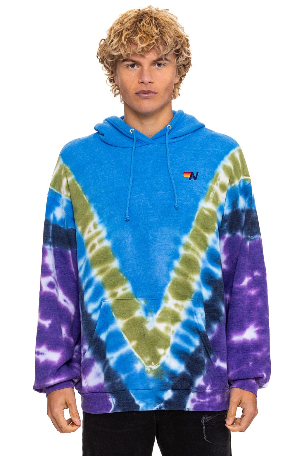 HAND DYED V RELAXED PULLOVER HOODIE - TIE DYE OCEAN // PURPLE - Image 6