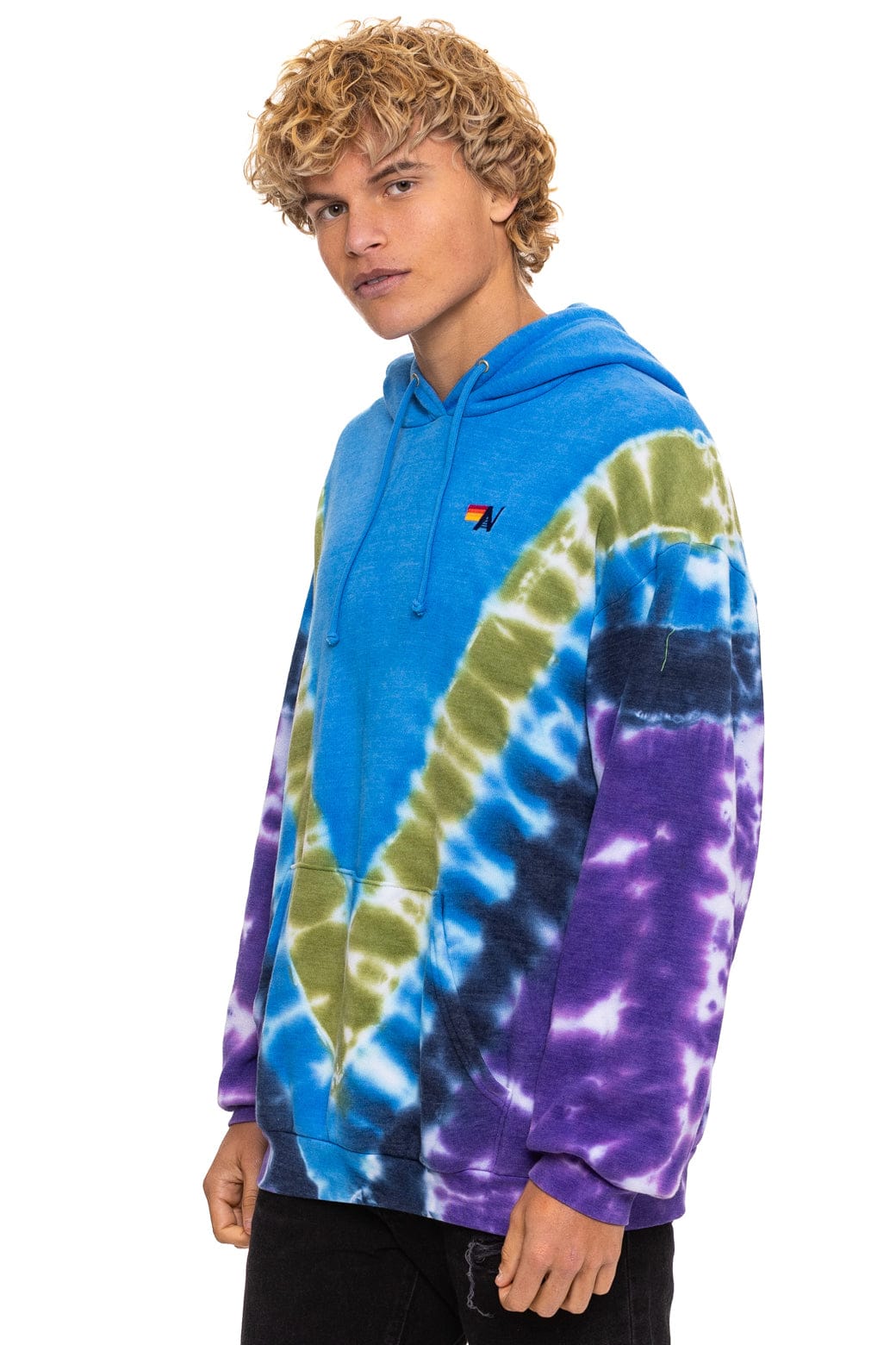 HAND DYED V RELAXED PULLOVER HOODIE - TIE DYE OCEAN // PURPLE - Image 8