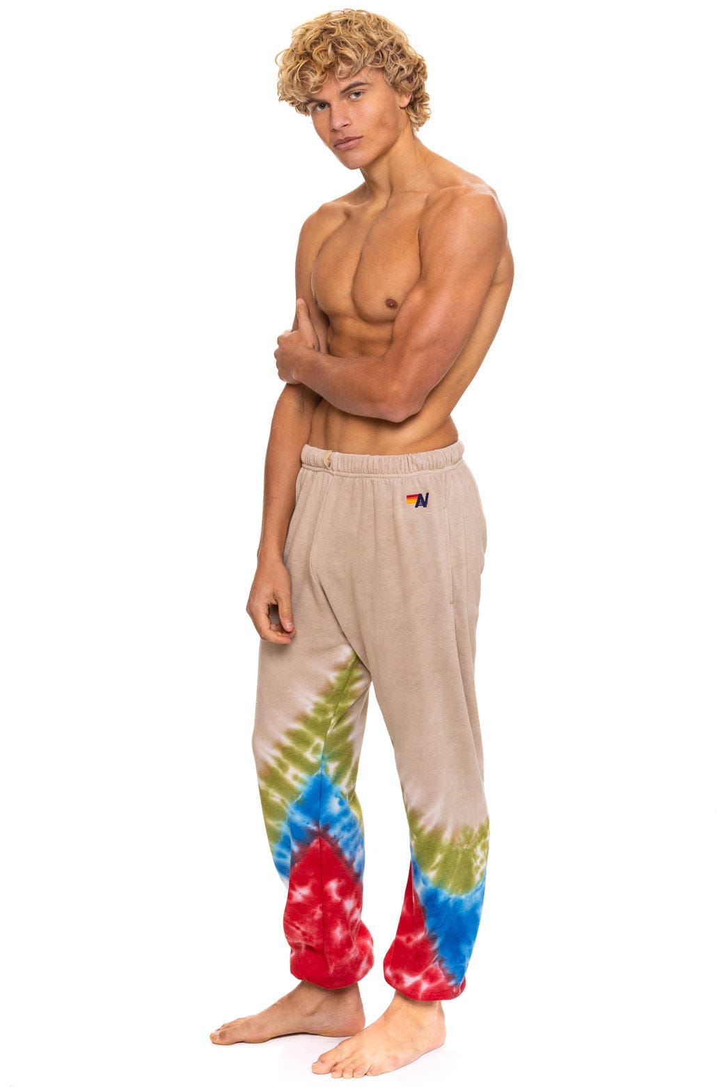 HAND DYED V SWEATPANTS - TIE DYE SAND // BLUE RED - Image 3