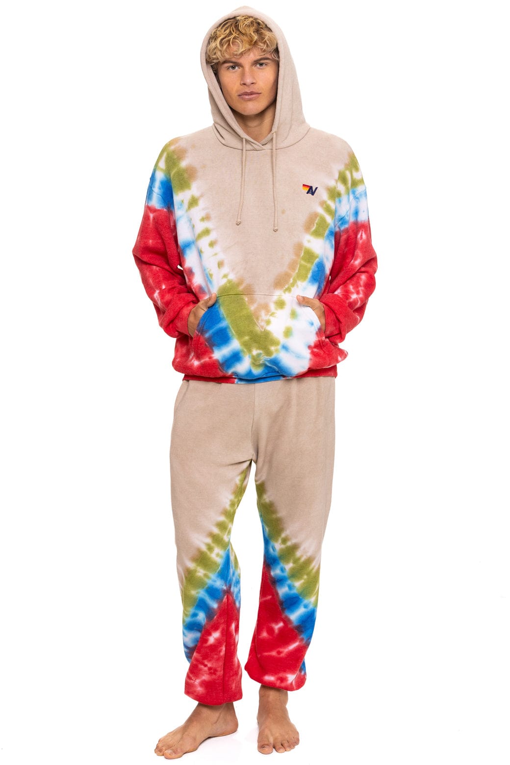 HAND DYED V SWEATPANTS - TIE DYE SAND // BLUE RED - Image 2