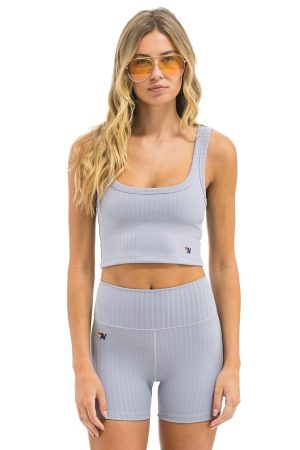 WIDE RIB WOMEN'S SCOOP BACK SPORTS TANK - LIGHT GREY