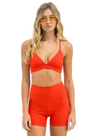 WIDE RIB TRIANGLE ADJUSTABLE SPORTS BRA - BRIGHT RED