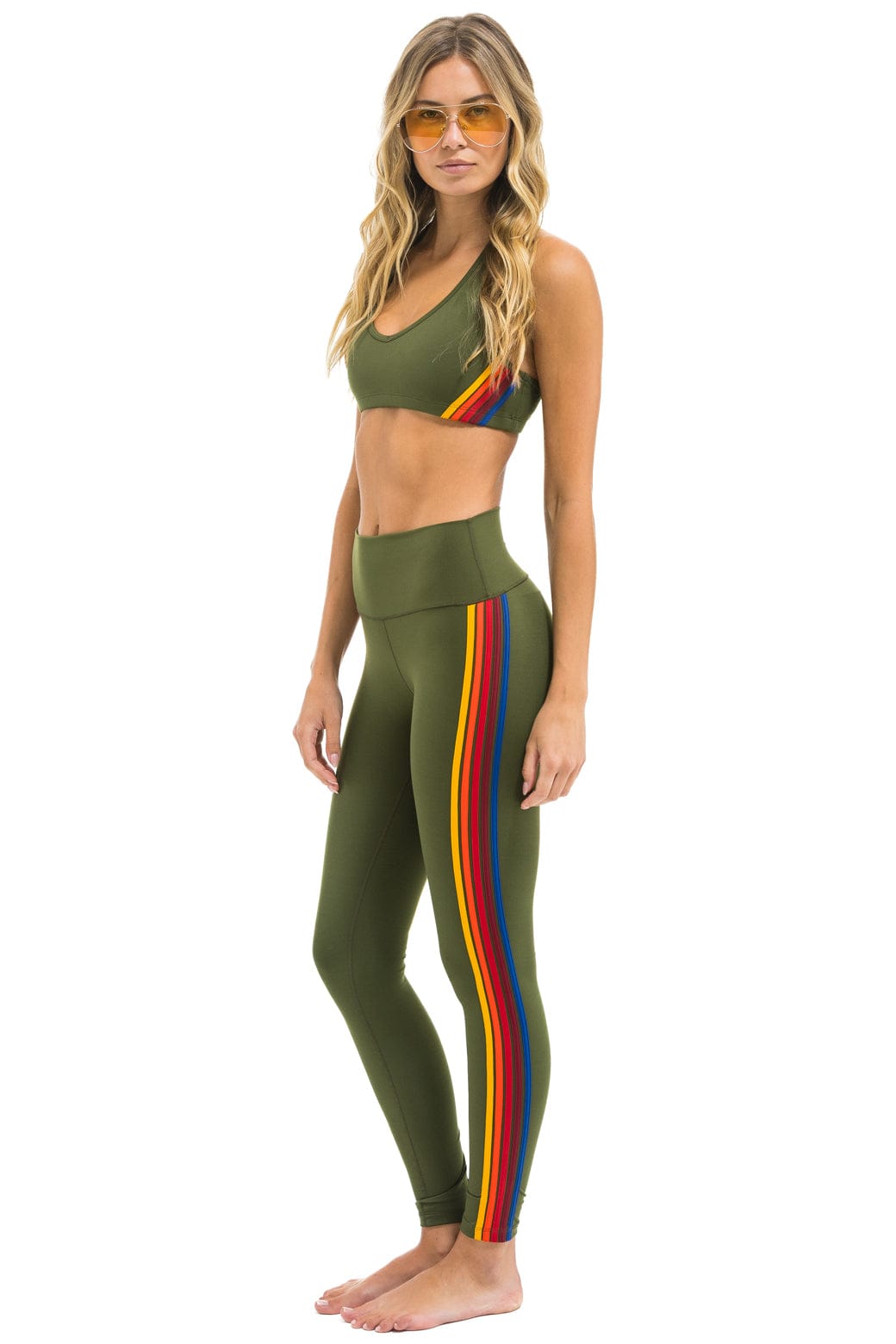 FULL LENGTH HI-RISE 5 STRIPE LEGGINGS - LEAF - Image 3
