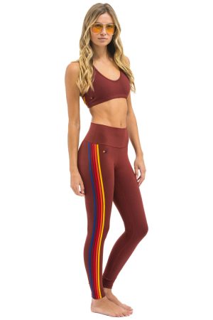 FULL LENGTH HI-RISE 5 STRIPE LEGGINGS - BRICK