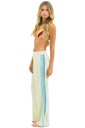 5 STRIPE WIDE LEG POCKET SWEATPANTS - LIME CREAM // SEAFOAM