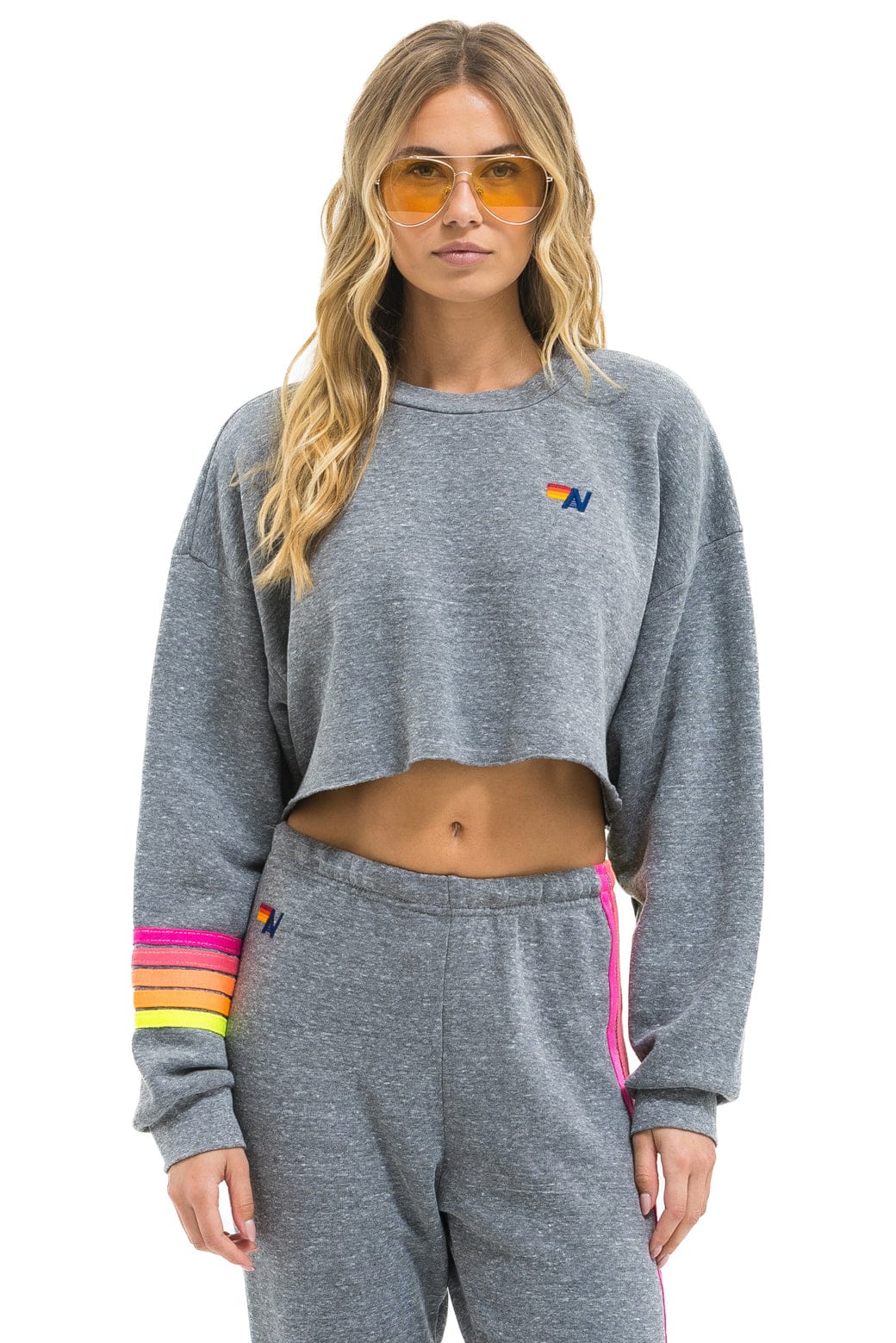 RUGBY STITCH CROPPED CREW SWEATSHIRT RELAXED - HEATHER // NEON