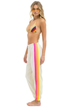 5 STRIPE SWEATPANTS - VINTAGE WHITE // NEON