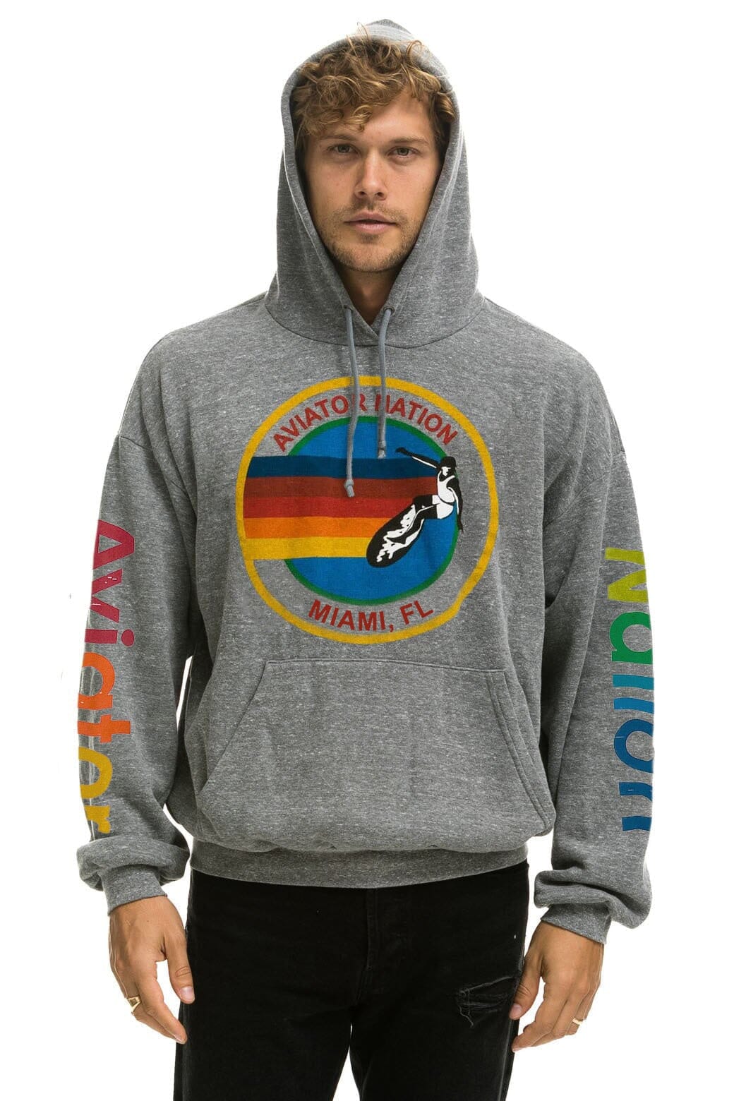 AVIATOR NATION MIAMI RELAXED PULLOVER HOODIE - HEATHER GREY - Image 2