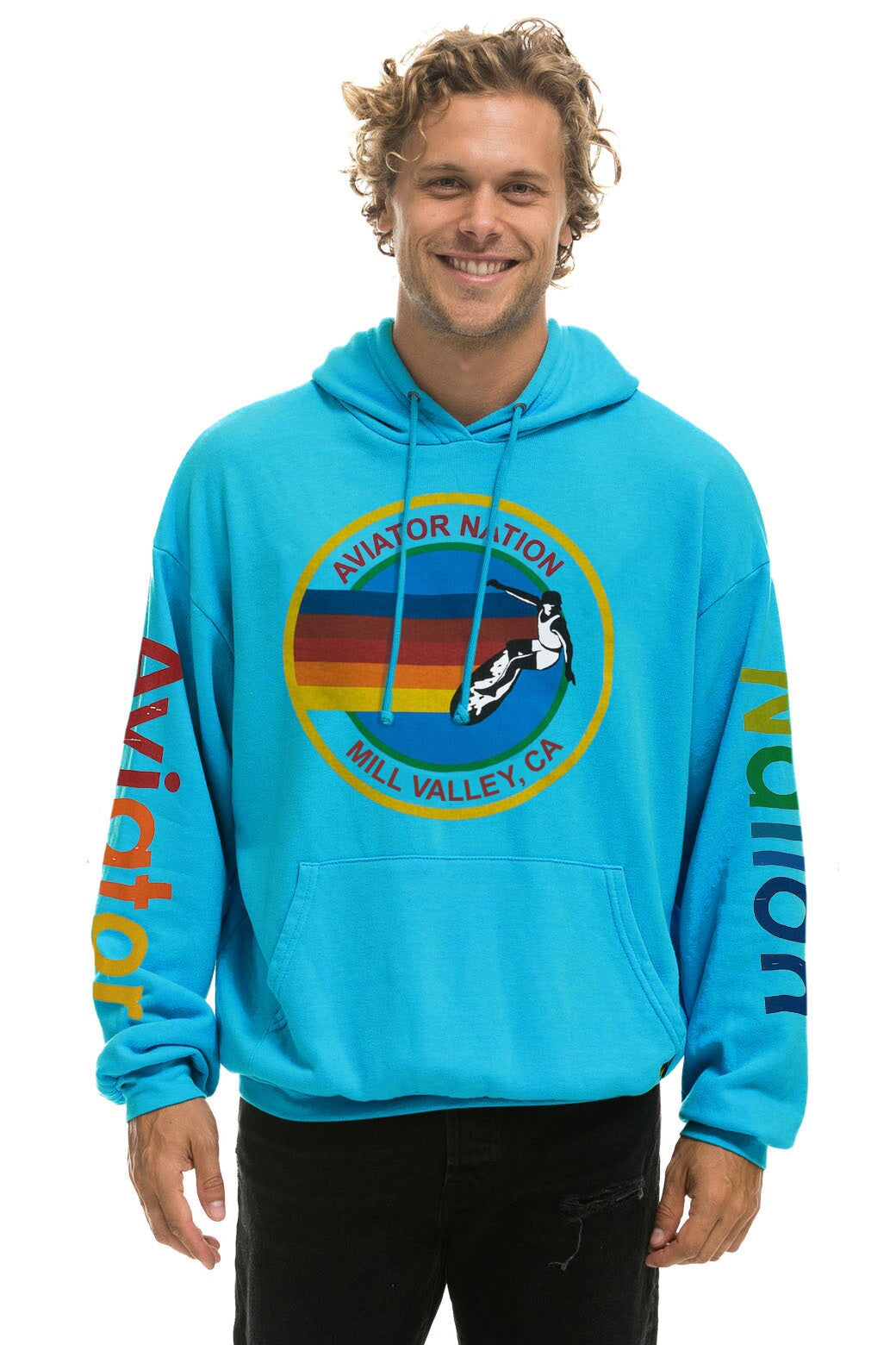 AVIATOR NATION MILL VALLEY RELAXED PULLOVER HOODIE - NEON BLUE - Image 2