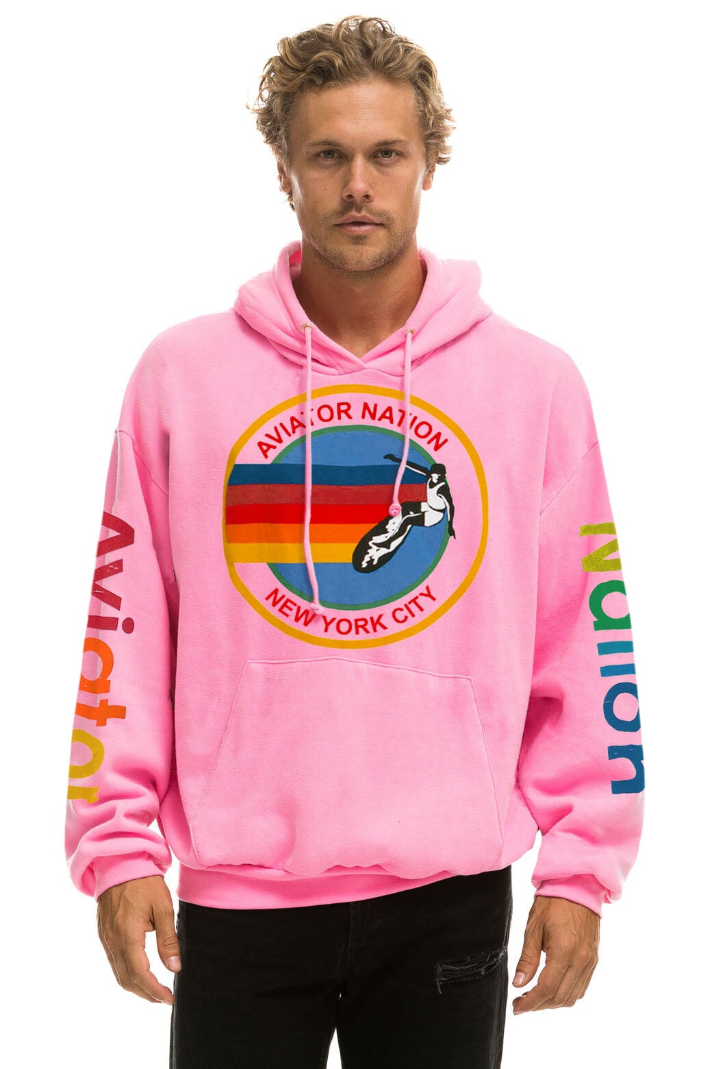 AVIATOR NATION NEW YORK CITY RELAXED PULLOVER HOODIE - NEON PINK - Image 2