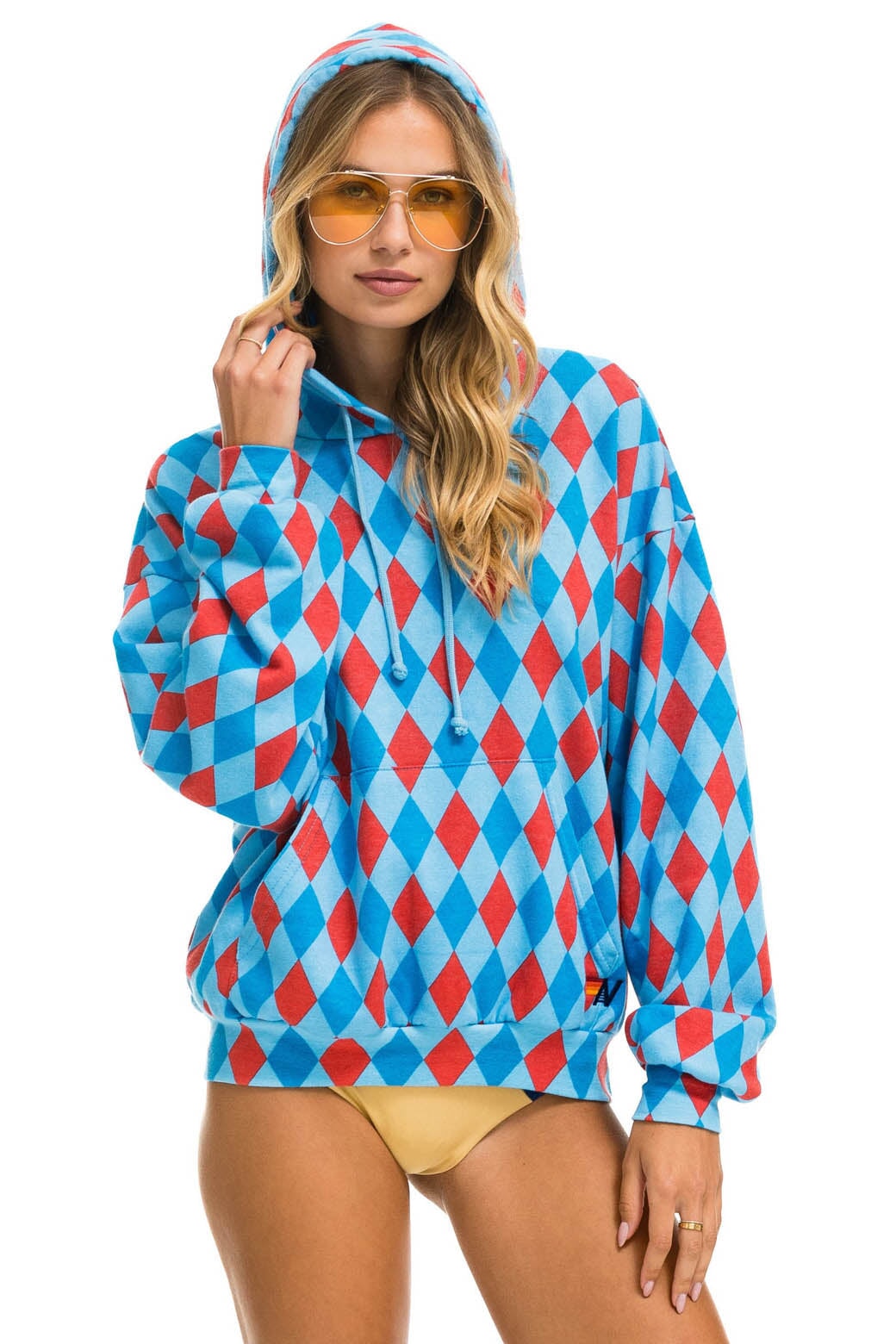 DIAMOND REPEAT SMILEY RELAXED PULLOVER HOODIE - SKY - Image 7