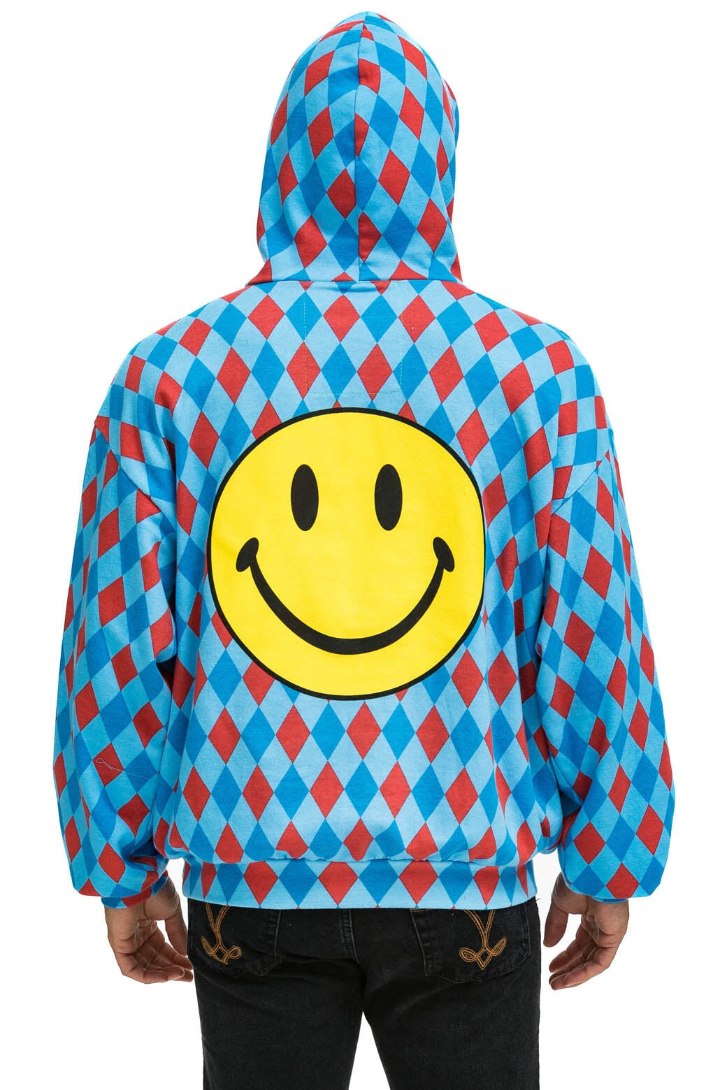 DIAMOND REPEAT SMILEY RELAXED PULLOVER HOODIE - SKY - Image 4