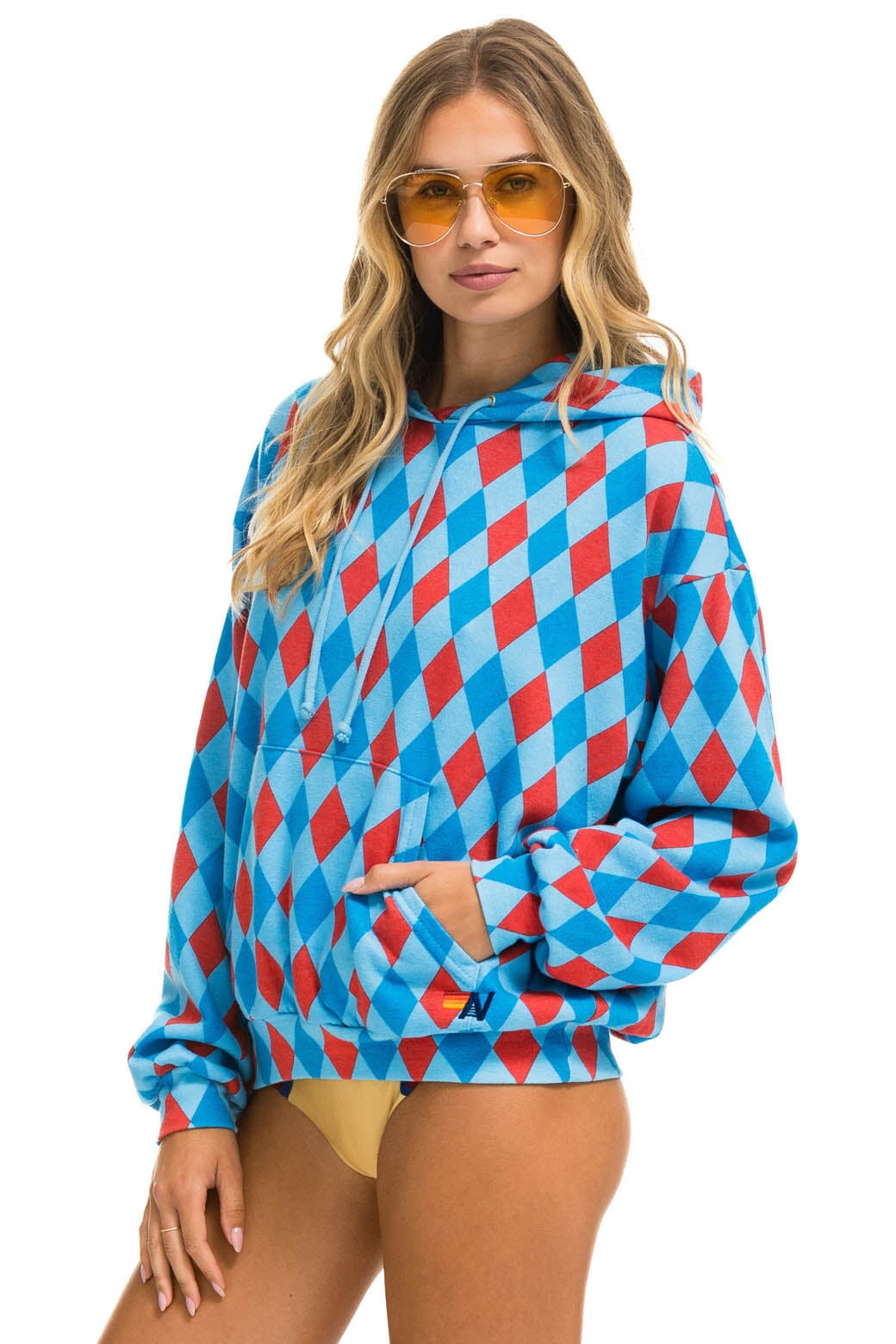 DIAMOND REPEAT SMILEY RELAXED PULLOVER HOODIE - SKY - Image 5