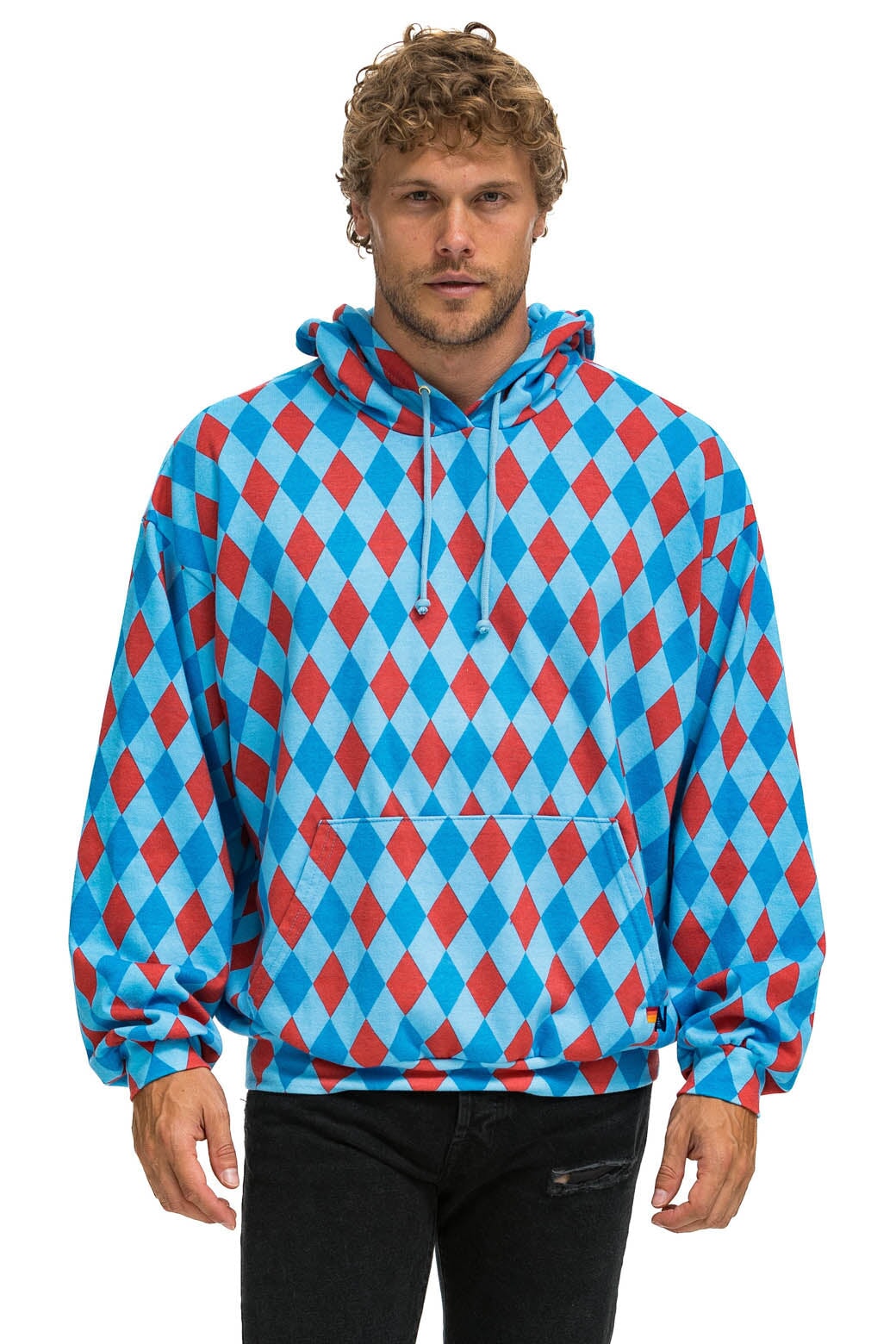DIAMOND REPEAT SMILEY RELAXED PULLOVER HOODIE - SKY - Image 3