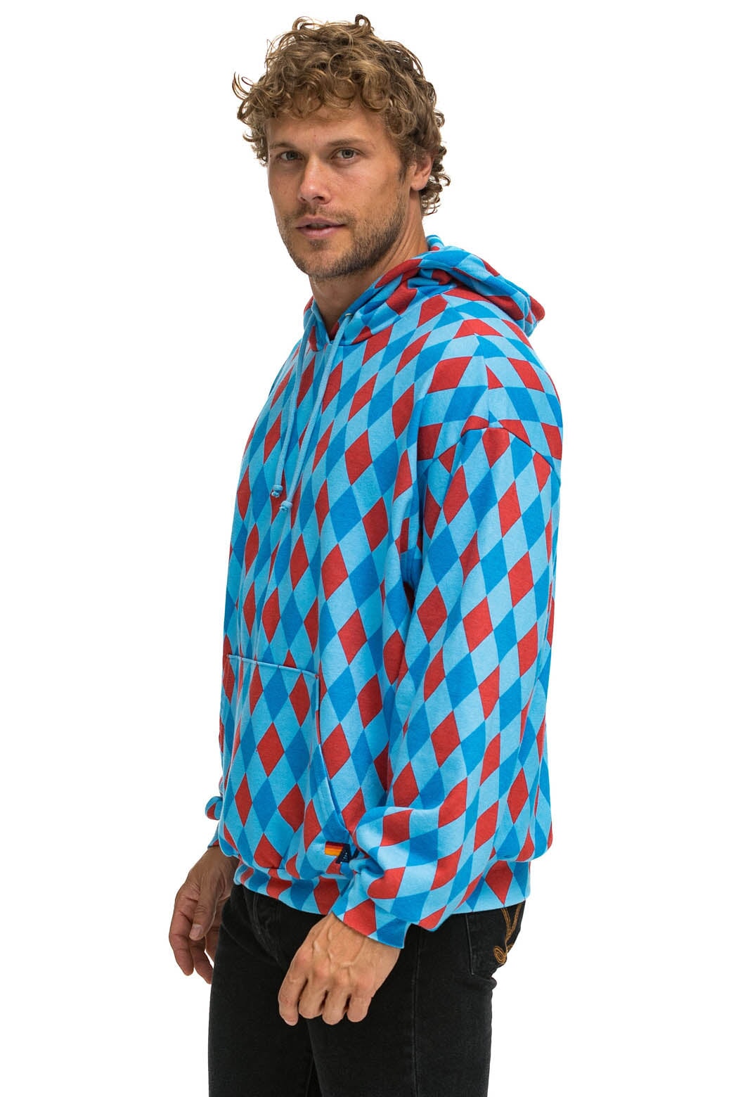 DIAMOND REPEAT SMILEY RELAXED PULLOVER HOODIE - SKY - Image 6