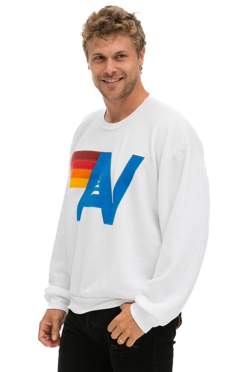 LOGO STITCH RELAXED CREW SWEATSHIRT - WHITE - Image 4