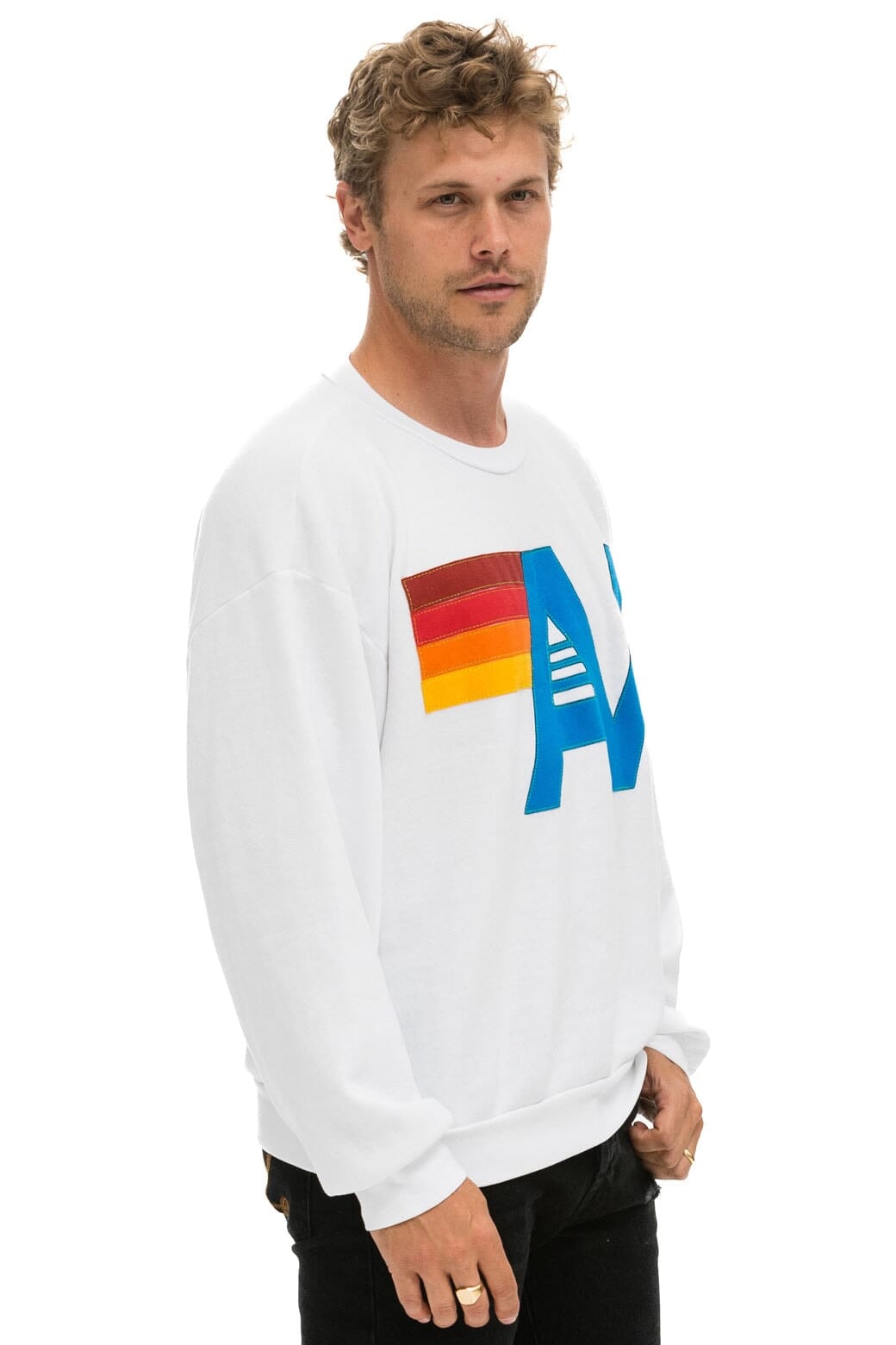 LOGO STITCH RELAXED CREW SWEATSHIRT - WHITE - Image 6
