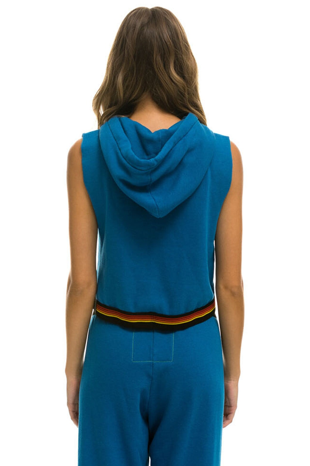 LOGO STRIPE SLEEVELESS CROP PULLOVER HOODIE - CARIBBEAN - Image 4