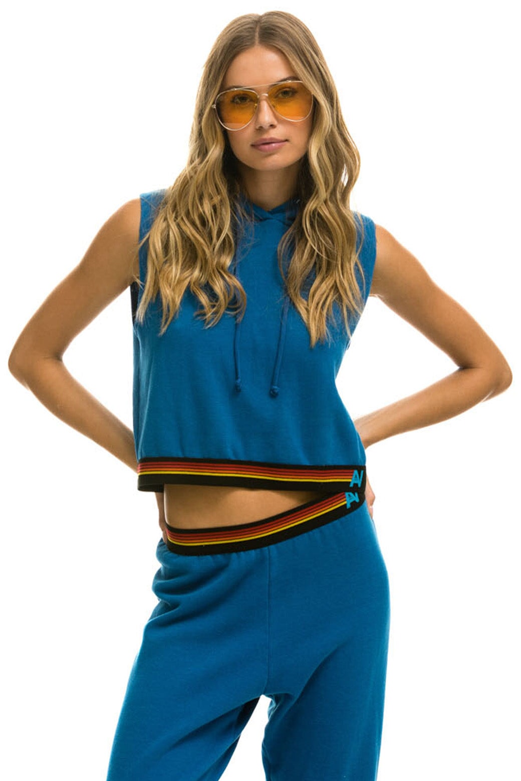 LOGO STRIPE SLEEVELESS CROP PULLOVER HOODIE - CARIBBEAN - Image 3