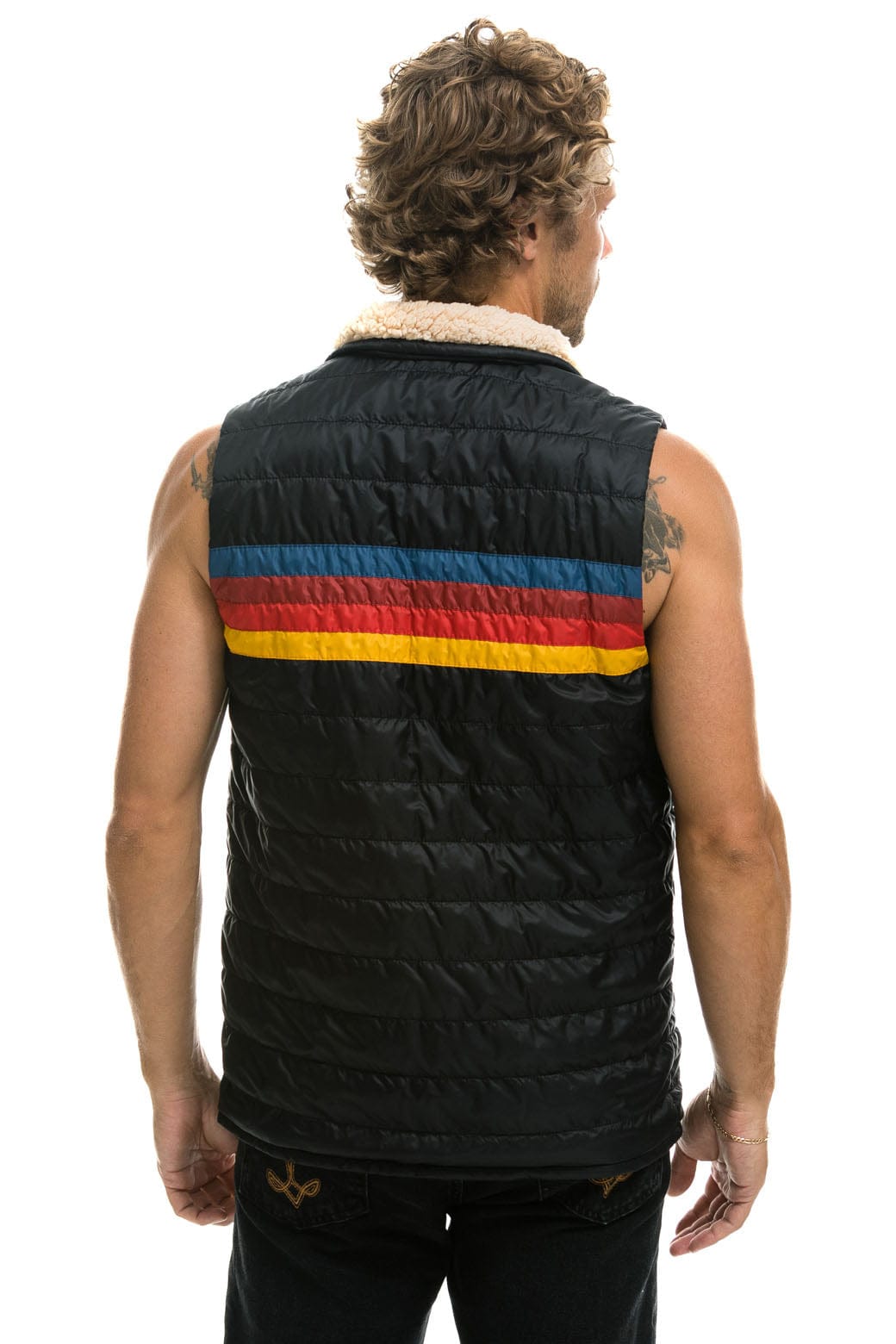 MEN'S 4 STRIPE VEST SHERPA - BLACK - Image 6