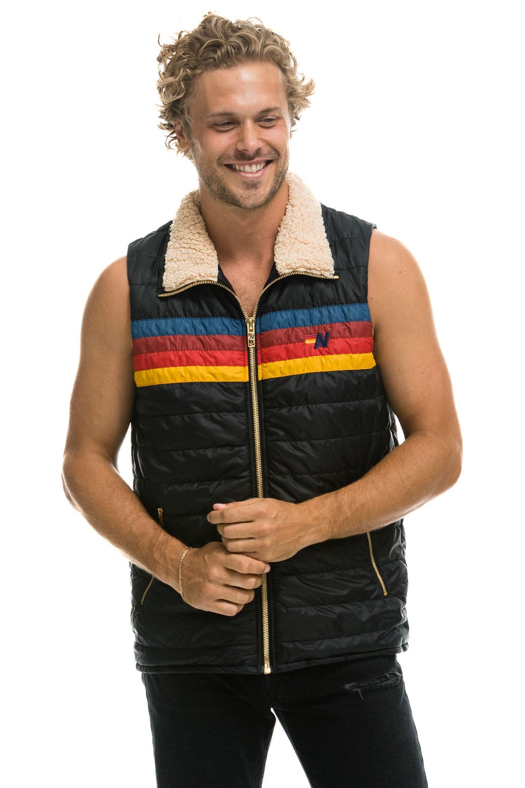 MEN'S 4 STRIPE VEST SHERPA - BLACK - Image 2