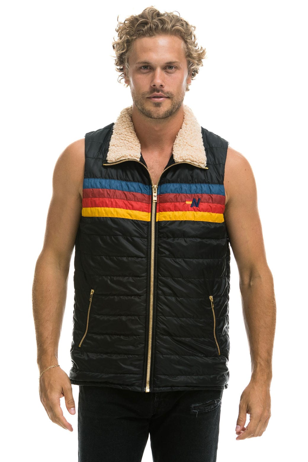 MEN'S 4 STRIPE VEST SHERPA - BLACK - Image 5