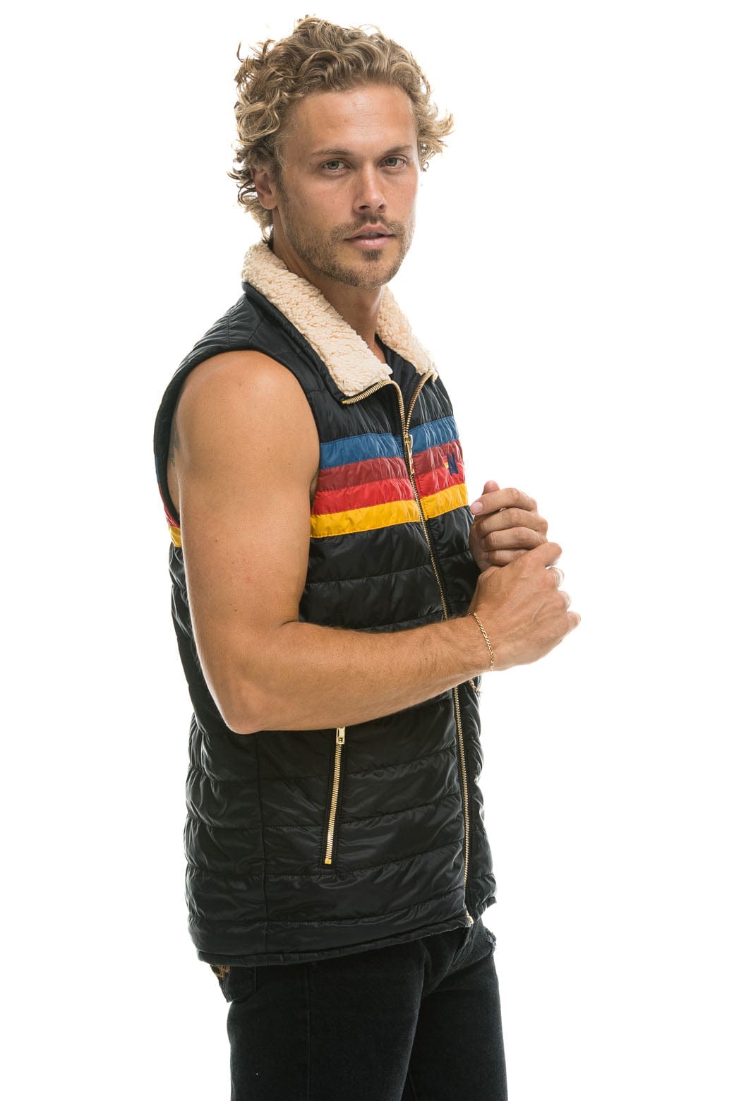 MEN'S 4 STRIPE VEST SHERPA - BLACK - Image 3
