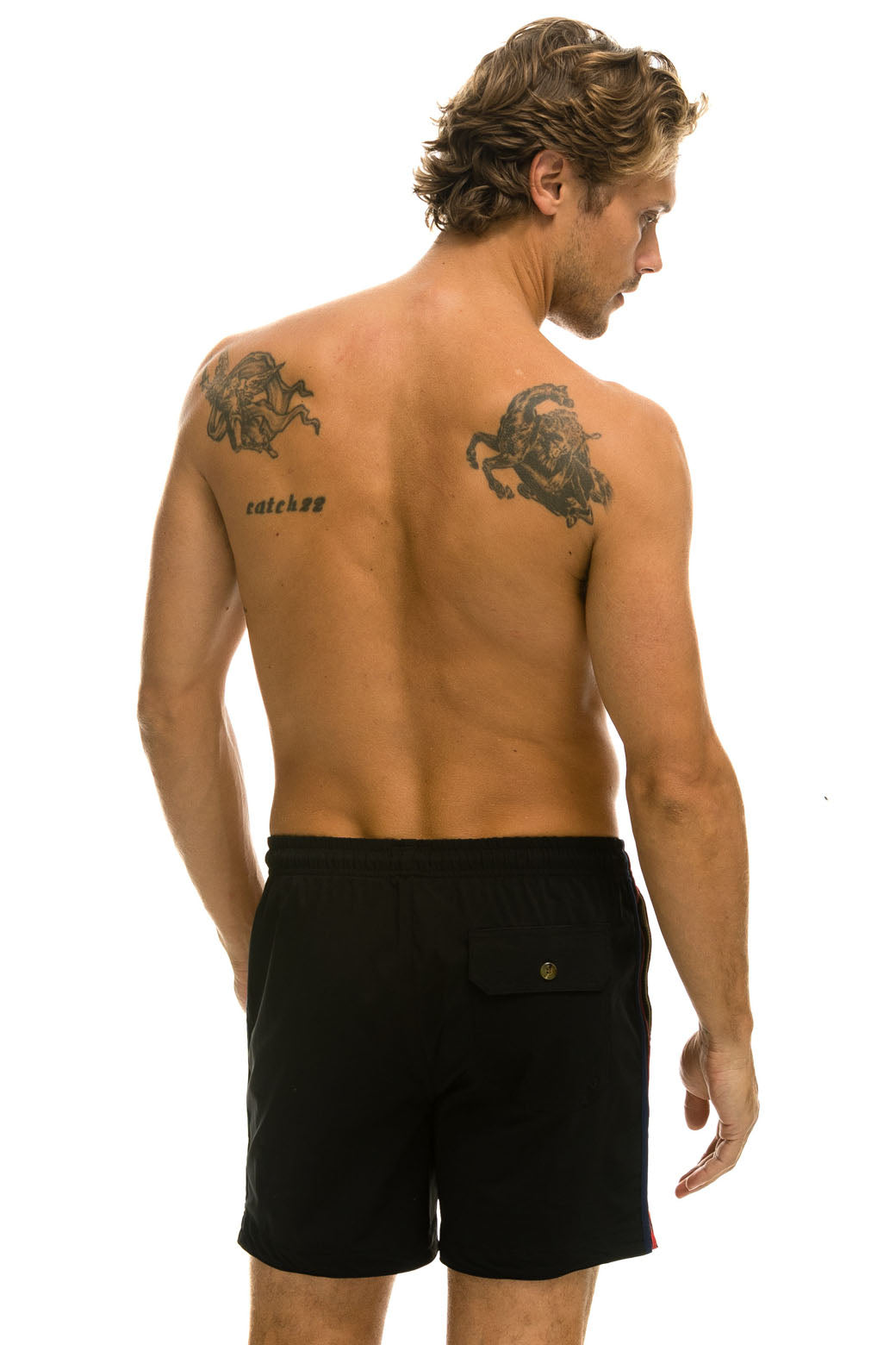 MEN'S 5 STRIPE FLEX SHORTS - BLACK - Image 5