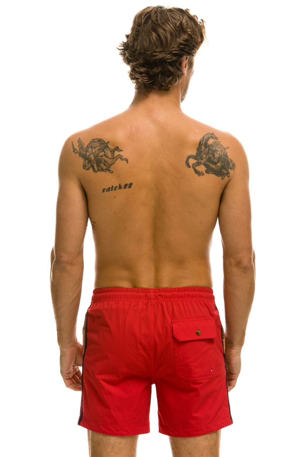 MEN'S 5 STRIPE FLEX SHORTS - RED - Image 5