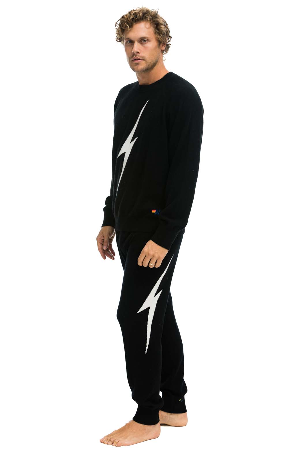 MEN'S BOLT CASHMERE LIGHT SWEATER PANT - BLACK // WHITE BOLT - Image 6